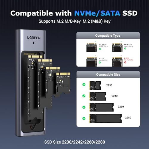 UGREEN M.2 NVMe & SATA SSD Enclosure - USB 3.2 Gen 2 10Gbps Portable External Case 90408