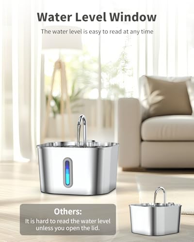 Image of Lawfery Cat Water Fountain Stainless Steel, 74oz /2.2L Automatic Cat Drinking Fountain, Pet Water Dispenser with Quiet Pump, Suitable for Cats, Dogs and Multi-pet households