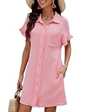 luvamia Beach Coverups For Women 2024 Cotton Dress For Women Button Down Shirt Dress Gauze Dress For Women Light Pink Cover Ups For Swimwear Women Summer Beach Dresses Size Medium Size 8 10