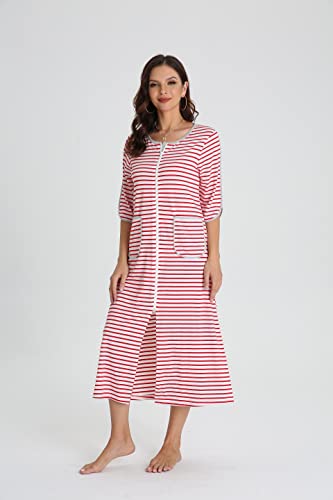 Richie House Zipper Front Housecoat Short Sleeve Nightgown Long Housedress Duster RHW28984