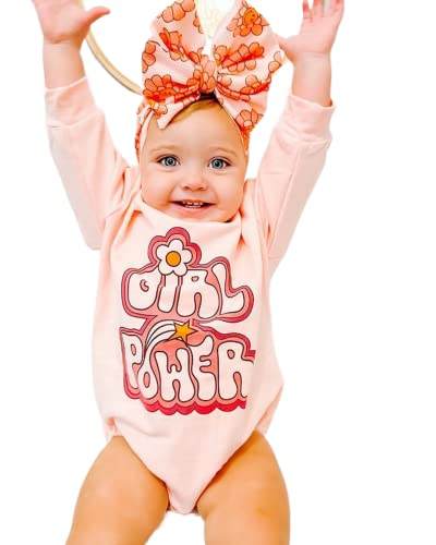 Image of Sasaerucure Infant Toddler Baby Girl Power Outfits Long Sleeve Romper Letter Bodysuit One Piece Jumpsuit Fall Winter Onesie