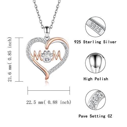 Dog Mom Necklace For Women 925 Sterling Silver Heart Cat Pet Paw Print Pendant Jewelry Birthday Mothers Day Gift For Puppy Mom #TOP4