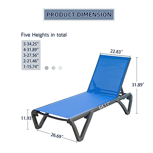 Domi Patio Chaise Lounge Outdoor Aluminum Polypropylene Chair Poolside Sunbathing Chair With Adjustable Backrest For Beach,Yard,Balcony (Blue) #TOP1