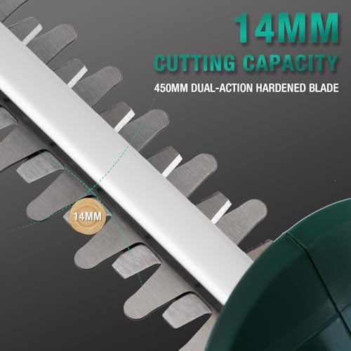 POSENPRO 20V Cordless Hedge Trimmer, 450mm Dual Blade, 14mm Cutting Capacity, Electric Hedge Cutter w/2.0Ah Battery, 1400 RPM, Battery Hedge Trimmer/Cutter for Shrubs/Bushes Trimming - Image 4