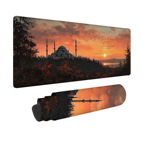 Tapis de souris XXL 700x300mm tapis de bureau jaune sunset couché de soleil avec bords cousus