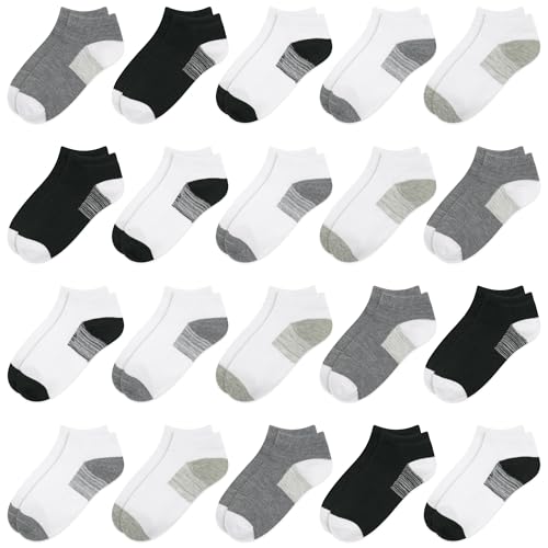 Image of ZERULETS Kids Ankle Socks Toddler- 20 Pairs Boys Trainer Girls Black White Gray Gradient Hardwearing for 7-10 Years Children in Summer