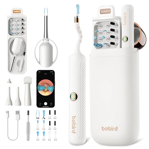Bebird Earsight Plus R37R Ear Cleaning Camera Wax Removal Tool kit, Flexible Earwax Cleaner Scope Otoscope Cam Light, Visual Earpick Tweezers Wireless Ear-Wax Remover for Family - White