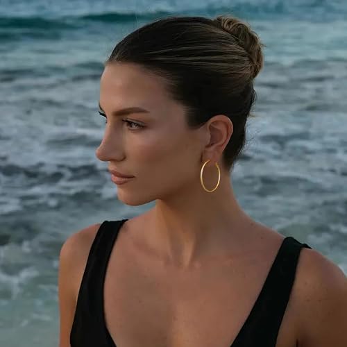 Image of Gacimy Gold Hoop Earrings for Women, 14K Gold Plated Thin Hoops