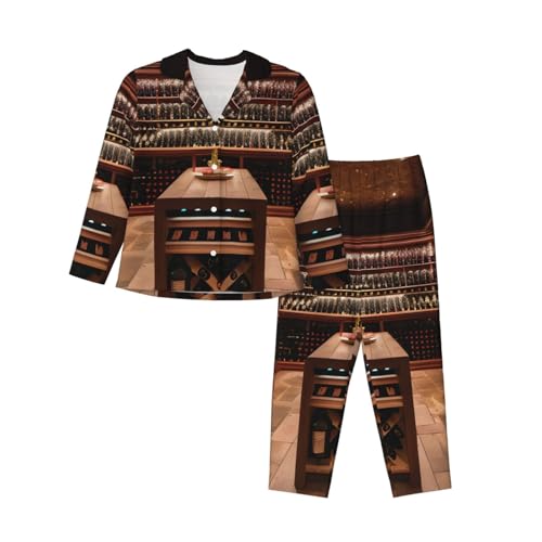 Pyjama 2 pièces cave à vin rouge en coton doux pour femme