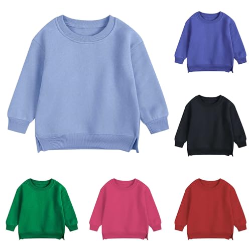 Unisex Boys Girls Crewneck Sweatshirt Long Sleeve Pullover Tops 2025 Fall Fashion Side Split Ribbed Trim Top for 6M-7Y