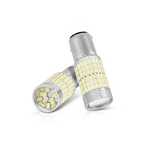 VIPMOTOZ 1157 BAY15D 7528 2057 1016 Premium LED Rear Reverse Backup Light Bulbs Replacement - [8th Generation] - 360 Degree 144 SMD LED Chips, Projector Tip, 1200 Lumen, 6000K Diamond White, 2 Bulbs