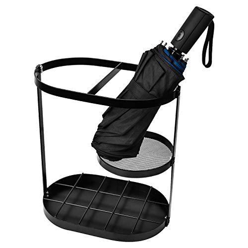 Black Metal Umbrella Stand Rack, Assembled Umbrella Storage Holder, Bucket Shelf Freestanding Entryway Base Drip Tray Long & Short Folding Umbrella For Home Office #TOP3