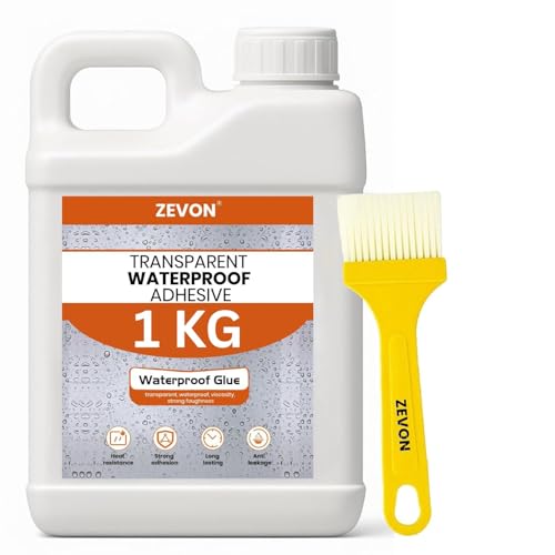 Image of ZEVON 1KG Transparent Waterproof Glue | Roof Leakage Sealant with Brush | Crack Seal Water Leakage Solution Indoor Outdoor, Waterproof Adhesive Sealant for Bathroom Pipe Wall Tile Surface Window