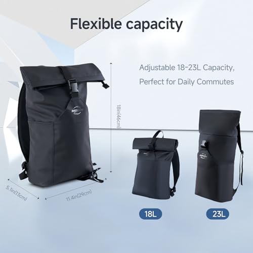 Rolltop Backpack for Men Women, Lightweight,PU Waterproof Bag Laptop Backpack Fits 16 inch Laptop Large Capacity Adjustable 23L for Travel Sports Work University Camping School Season,Black2