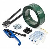 LastWerk PET Umreifungsset mit Bandspanner, Verschlusszange, 400m grünes Umreifungsband, 200 Metallklammern, 30 Kantenschützern & Handschuhen für Paletten, Kartons, Versand, Lager, Transport