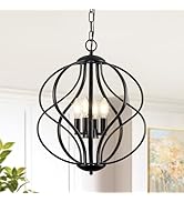 YURNYQ Modern Black Chandelier, 4 Lights Industrial Dining Room Chandeliers, Sphere Chandelier La...