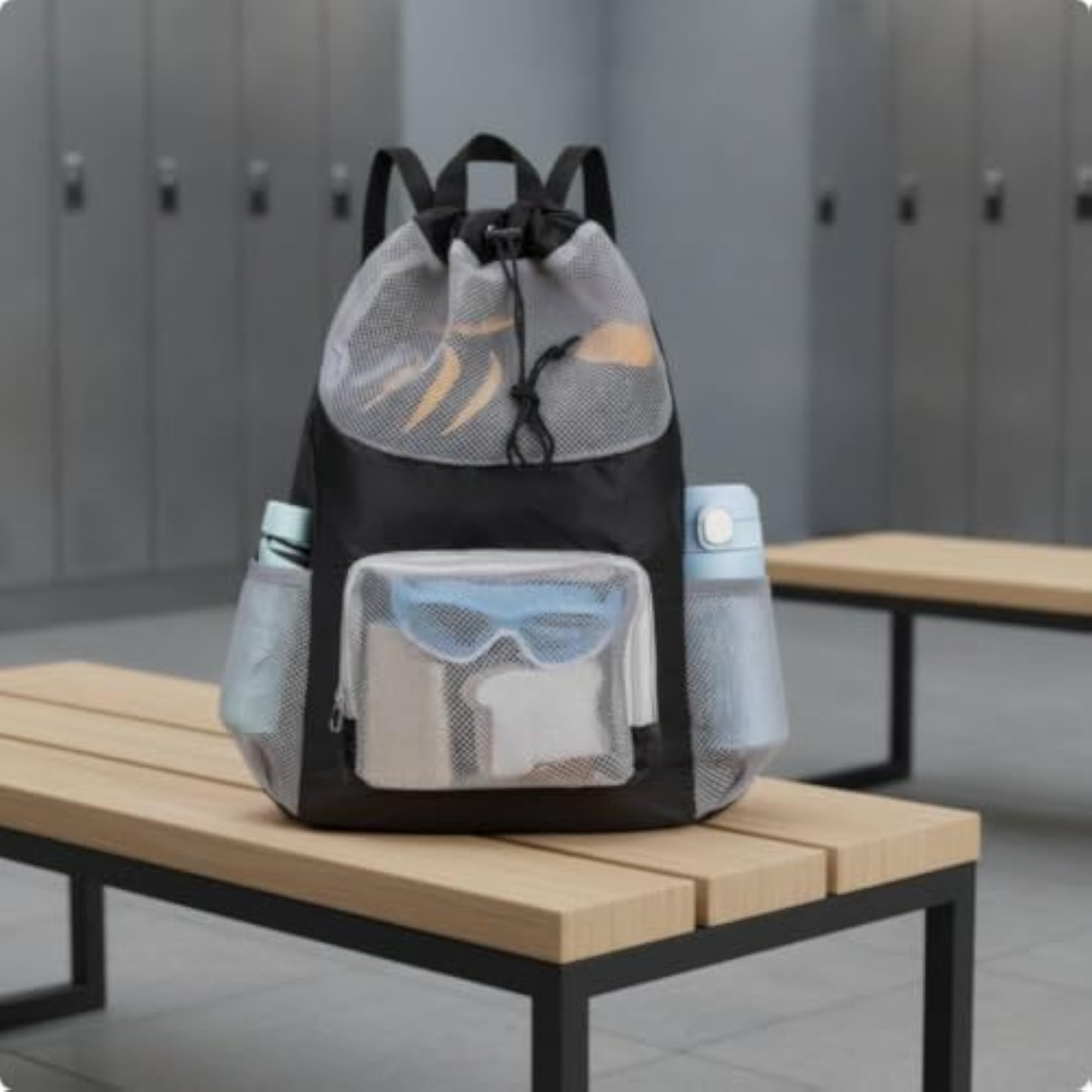 Lightweight Mesh Drawstring Backpack with Pockets