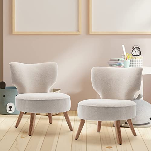 HOMYKA Teddy Armless Accent Chair for Living Room, Cushion Armless Slipper Chair Wingback Side Chair, Sherpa Accent Chair Comfy Curved Backrest Entryway Small Corner Chair for Space Saving, Beige - Thumbnail 2