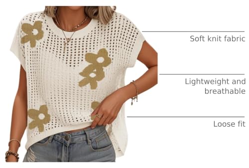 Image of Womens Summer Crochet Tops Hollow Out Cap Sleeve Cover Up Tank Top Pullover Sweater Vest Beach Vacation Clothes