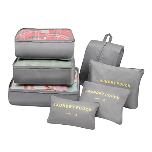 Hoypeyfiy Set 7-teilig Koffer Organizer Reise Kleidertaschen Kofferorganizer Packtaschen für Kleidung Schuhe Unterwäsche Kosmetik Cover