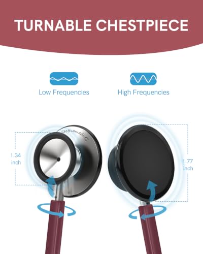 Image of FriCARE Dual Head Stethoscope - Stethoscopes for Nurses, Medical Nursing Students, Paramedics /EMT /LVN /VNA Backup Estetoscopio, Burgundy Tube, Stainless Steel Chestpiece