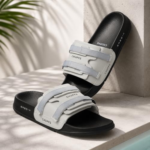 Image of CHUPPS Element Grey & Black Drift Orthopedic Slippers | Soft Footpharma Footbed | Breathable Ventilation Holes | Lightweight Flip Flops | Anti-Skid Chappals for Everyday For Mens