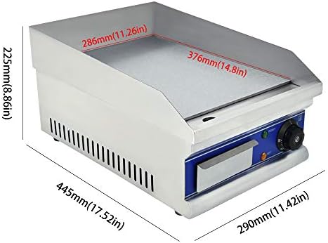 Taimiko Plancha électrique professionnelle en acier inoxydable Plaque de gril en fer lisse Demi-plat protection antiéclaboussures（Variété de styles） (TM-810)