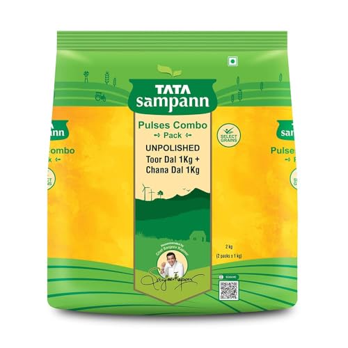 Green Velly Sampann Pulses Combo Pack, Unpolished Toor Dal (Arhar Dal) & Unpolished Chana Dal, 2kg
