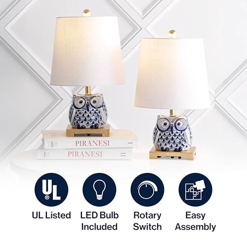 Lámpara de Mesa Búho Cerámica Azul y Blanco 16" Set 2 miniatura 5