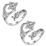 2-Pack Witches Knot Ring,S925 Sterling Silver Thumb Rings for Women,Handmade Celtic Knot Gothic Ring,Witches Protection Knot Adjustable Open Rings for Women(Antique Silver)