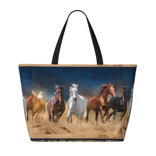 Horses Running Free Print Large Beach Tote Bag for Women Extra Large Capacity Sandproof Waterproof Pool Bag Suitable for Swimming Pool Gym Groceries Travel2
