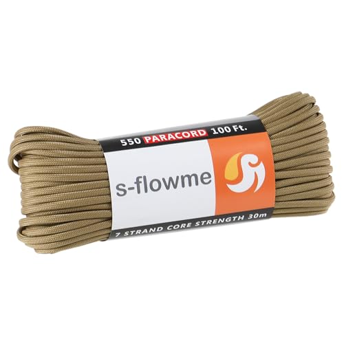 スフローム(s-flowme) パラコード 7芯 4mm x 30m 耐荷重 250kg クラフト テントロープ アクセサリー ブレスレッド アウトドア キャンプ テント タープ 用固定用紐 ガイロープ ロープ A13 タン