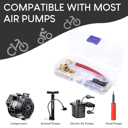 DATEFUN Fahrradventil Adapter Set - Französisches Ventil Adapter mit Sortierbox, Ventiladapter Fahrrad Ballpumpe Nadeln Autoventil Adapter für Luftpumpe & Kompressor & Fahrradpumpe