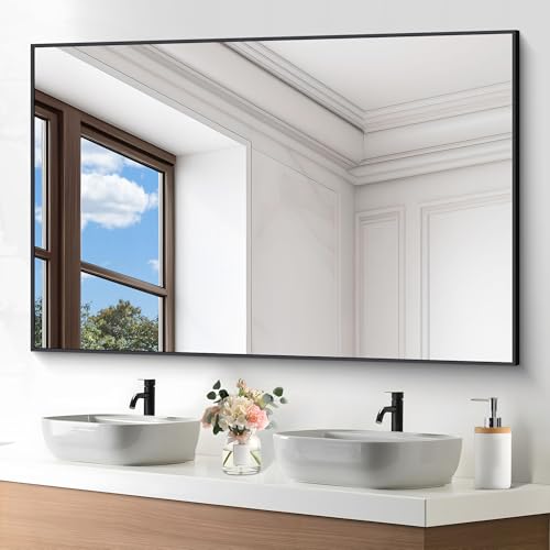 Image of DESBING Black Bathroom Mirror for Wall, 60x40 Inch Rectangle Mirrors with Metal Frame, Modern Vanity Wall Mirror Decor for Entryway Hangs, Bathroom Living Room Horizontal or Vertical