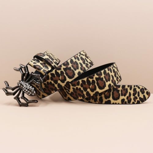 Ceinture léopard en cuir PU à boucle araignée strassée robuste - 6