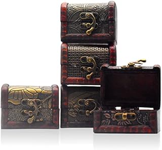 Forreen Treasure Chest Small, 5 Pieces Wooden Chest with Lid Vintage Pirate Antique Design Multifunctional Jewellery Box for Girls Ladies Women Home Decorations,Random Set