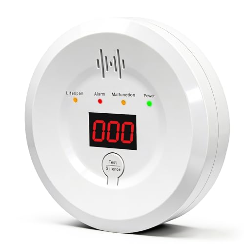 Image of Carbon Monoxide Detector, Replaceable Battery-Operated Carbon Monoxide Alarm Detectors with Digital Display & LED Lights. CO Alarm Applicable to Home, Warehouse