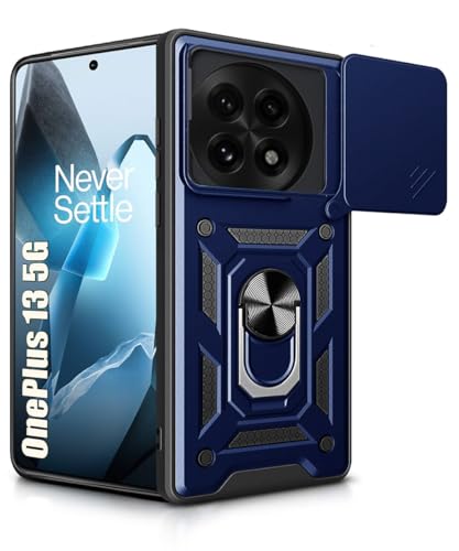 Image of WOW IMAGINE Tough Armor Bumper Mobile Back Case for 1+ OnePlus 13 5G | Sliding Camera Shield Cover | Shock Proof 360 Protection | Hybrid PC + TPU | Ring Holder with Kickstand - Blue