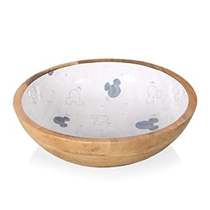 PICNIC TIME Disney Mickey Mouse Mango Wood Salad Bowl, Serving Bowl, (Mango Wood) 13.5 x 13.5 x 4.3