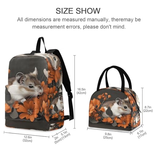 Floral Mouse Print Backpack Set with Lunch Bag, Large Capacity Travel Backpacks and Lunch Box Insulated for Commute Hiking Picnic2