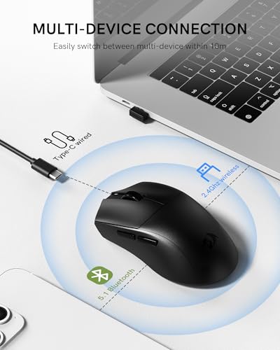 Image of Redragon Wireless Mouse, 54G Lightweight, Tri-Mode 2.4G /USB C Wired /Bluetooth, Black PC Gaming Mice for Computer Laptop Mac Windows, Max 128000 DPI, 1K Polling, 6 Programmable Buttons, M821