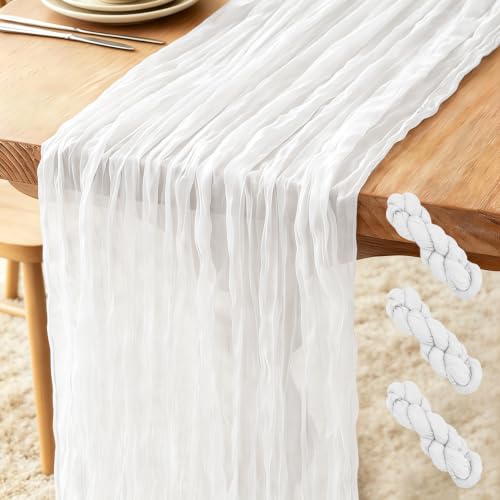 3 Stück Käsetuch Tischläufer Weiß, 300 x 90 cm Boho Gaze Tischläufer Cheesecloth Läufer für Hochzeit, Geburtstagsfeiern… – Ansicht 1