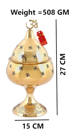 Image of UAPAN akhand Jyoti Akhand Diya Decorative Brass & Glass Oil Lamp with Glass Cover for Pooja Templ I Tea Light Holder Lantern (11 Inch)