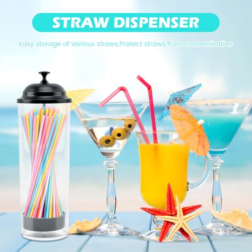 Straw Dispenser with Stainless Steel Lid, Drinking Straw Container for Counter, Holds Straws Up to 8.5 Inches(Black)