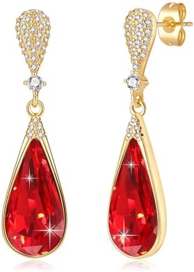 Austrian Crystal Teardrop Dangle Drop Earrings for Women 14K Gold...
