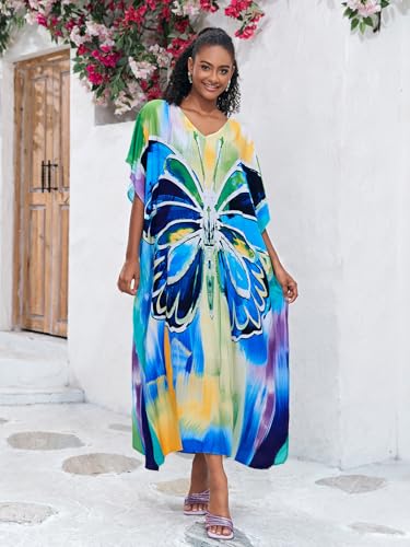 Image of KECVOT Kaftan Dresses for Women V-Neck Print Swimsuit Cover Up Plus Size Beach Caftan Lounge Dress