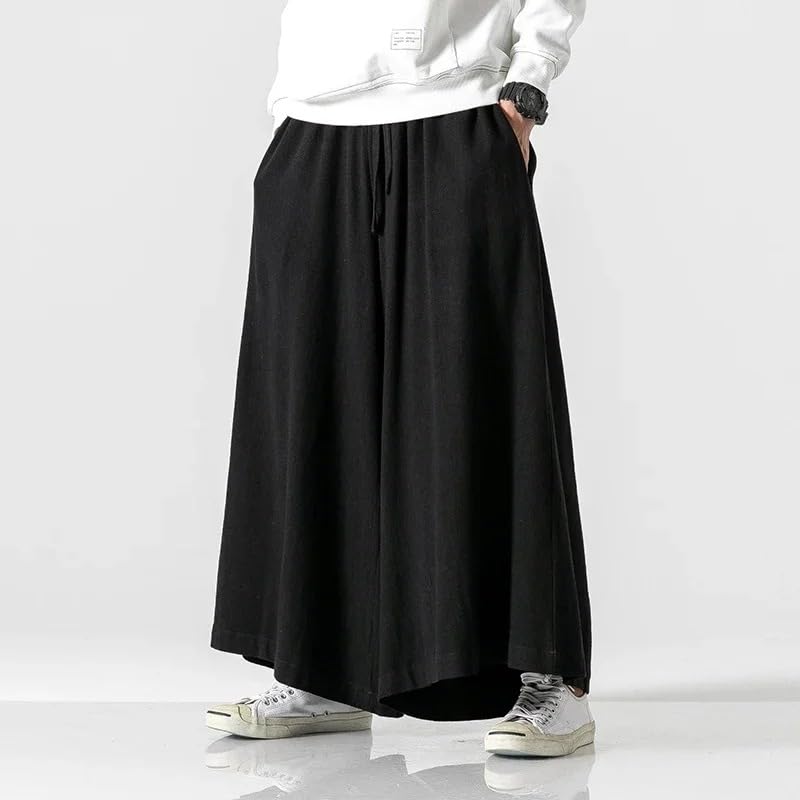Men Cotton Linen Wide Leg Pants Autumn Vintage Full Length Casual Retro Trousers Male Solid Color Loose Pants3