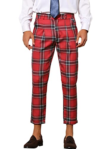 Lars Amadeus Plaid Dress Pants for Men's Ankle Length Checked Business Trousers 28 Red