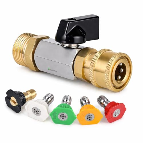 Image of Fieldstar Pressure Washer Nozzle Kit with Connector (5 Spray Nozzles), M22 to 1 /4 inch Quick Connect, High Pressure Car Wash Spray, Fits Most Car Washer Pipes