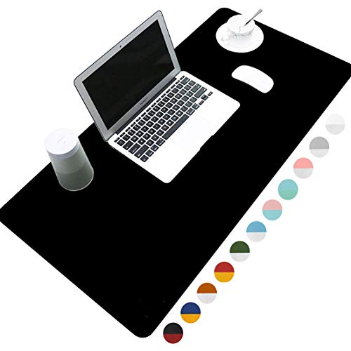 Desk Pad for Keyboard and Mouse Leather, Waterproof Desk pad Blotter Protector Mouse Pad, Desk Mat Writing Surface for Office Home Decor (Black/Red, 31.5